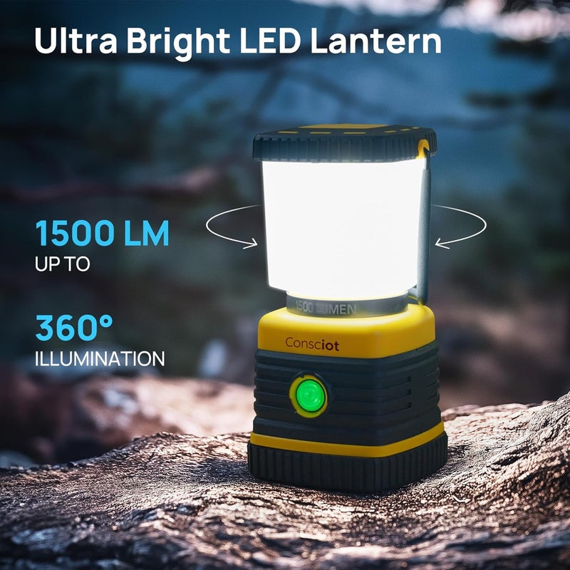 Consciot LED Camping Lantern, C02 USB-C Rechargeable Camping Lights, 1500LM, 5 Light Modes, Up to 100H Run Time, IPX4 Waterproof, Dimmable Tent Lights for Power Outages - Image 2